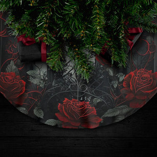 Jupon De Sapin En Polyester Brossé Cimetière gothique Jardin Rose avec Rouge et Noir