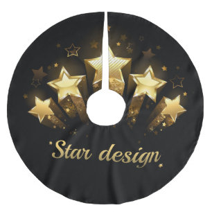 Jupon De Sapin En Polyester Brossé Cinq étoiles d'or en noir