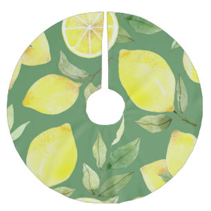 Jupon De Sapin En Polyester Brossé citron aquarelle, motif de papier peint de fruits.