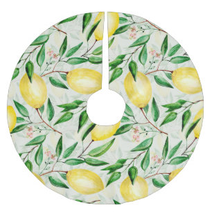 Jupon De Sapin En Polyester Brossé citrons aquarelle, motif de fruits sans soudure.