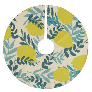Jupon De Sapin En Polyester Brossé Citrons et feuilles, arrière - plan vintage.