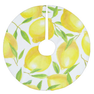 Jupon De Sapin En Polyester Brossé citrons et feuilles d'aquarelle : motif.