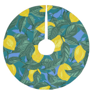 Jupon De Sapin En Polyester Brossé Citrons, feuille : motif tropical d'agrumes.