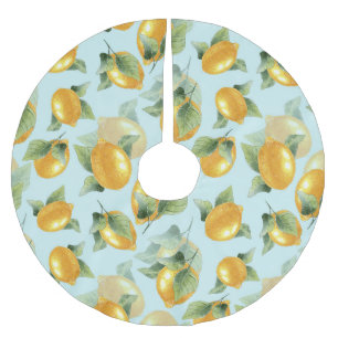 Jupon De Sapin En Polyester Brossé Citrons Feuilles : Aquarelle Impression transparen