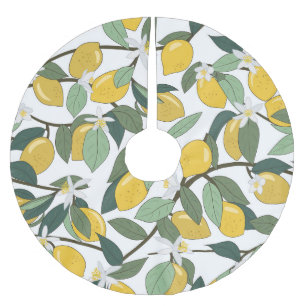 Jupon De Sapin En Polyester Brossé Citrons Jaunes, Impression Tropicale Sans Fil.
