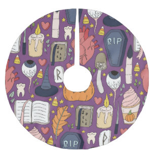 Jupon De Sapin En Polyester Brossé Citrouilles d'Halloween, motif sorcier sans coutur