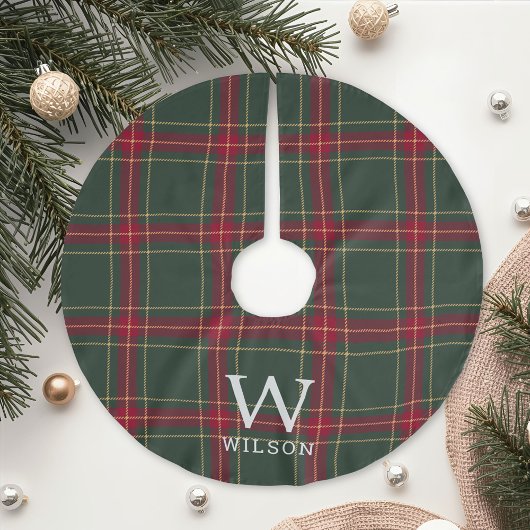 Jupon De Sapin En Polyester Brossé Classic Christmas Tartan Plaid Monogram