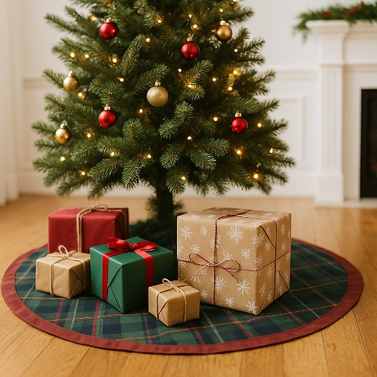 Jupon De Sapin En Polyester Brossé Classic Dark Blue Red Green Plaid Pattern