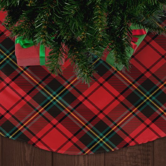 Jupon De Sapin En Polyester Brossé Classic Elegant Rouge Tartan Noël