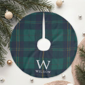 Jupon De Sapin En Polyester Brossé Classic Green Tartan Plaid Monogram Christmas
