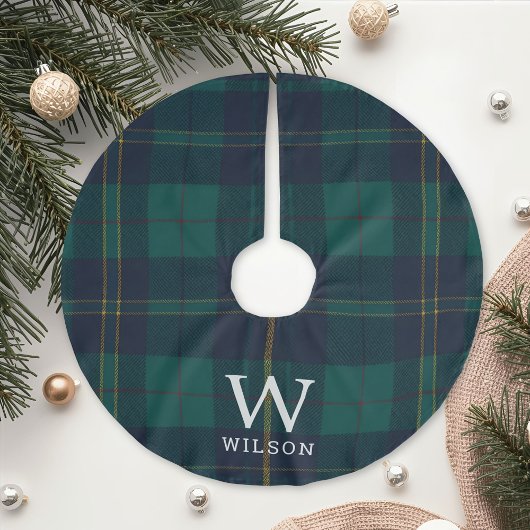 Jupon De Sapin En Polyester Brossé Classic Green Tartan Plaid Monogram Christmas