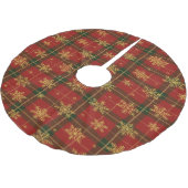 Jupon De Sapin En Polyester Brossé Classic Red Tartan with Golden Snowflakes (Angle)