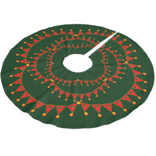 Jupon De Sapin En Polyester Brossé Cloches de Noël avec Drapeaux Rouges