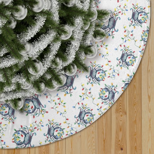 Jupon De Sapin En Polyester Brossé Coastal Crab Christmas Lights