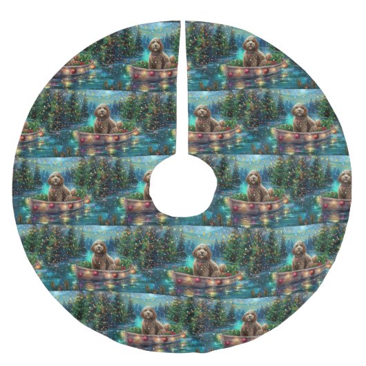 Jupon De Sapin En Polyester Brossé Cockapoo Christmas Festive Voyage (Devant)