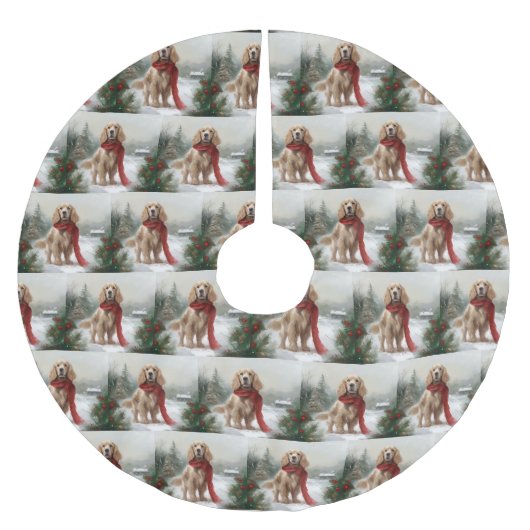 Jupon De Sapin En Polyester Brossé Cocker Spaniel dans la neige Noël (Devant)
