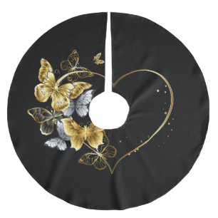 Jupon De Sapin En Polyester Brossé Coeur aux papillons d'or