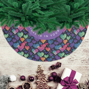 Jupon De Sapin En Polyester Brossé Cœur coloré moderne de Noël aquarelle
