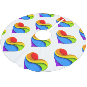 Jupon De Sapin En Polyester Brossé Coeur en forme de SlipperyJoe arc-en-ciel rouge or