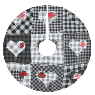 Jupon De Sapin En Polyester Brossé Coeurs Noir Blanc Patchwork Sans Couleur.