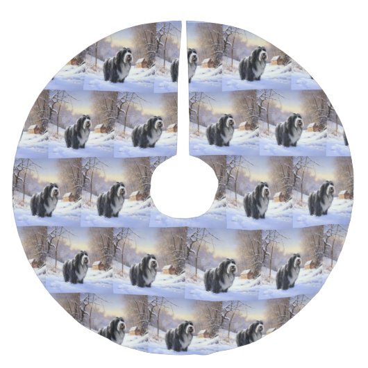 Jupon De Sapin En Polyester Brossé Collie Laisser Il Neige Noël (Devant)