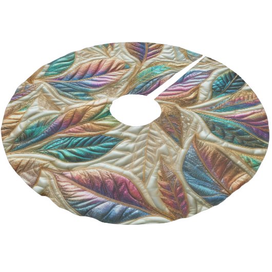 Jupon De Sapin En Polyester Brossé Conception Feuille Iridescente Quilée (Angle)