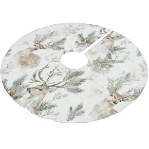 Jupon De Sapin En Polyester Brossé Cônes de pin verts cerf Noël