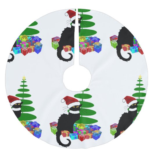 Jupon De Sapin En Polyester Brossé Conversation Noir avec arbre de Noël et cadeaux (Devant)