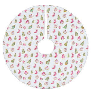 Jupon De Sapin En Polyester Brossé Cookies de Noël aquarelle Fêtes Mignons