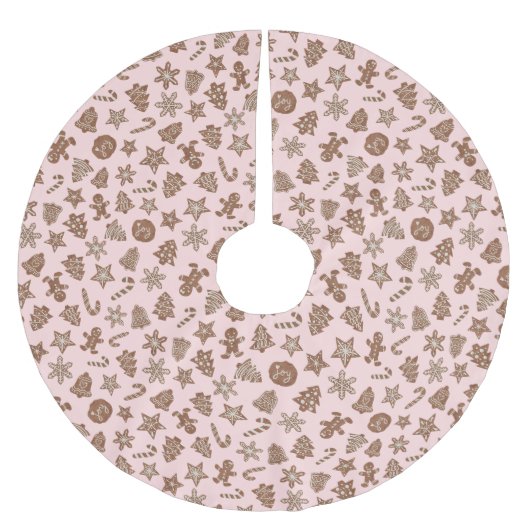 Jupon De Sapin En Polyester Brossé Cookies de Noël Motif rose (Devant)