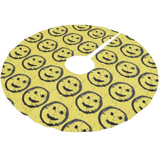 Jupon De Sapin En Polyester Brossé Cool Sardé Joyeux visage souriant motif jaune (Angle)