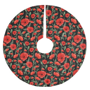 Jupon De Sapin En Polyester Brossé Coquelicots rouges