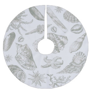 Jupon De Sapin En Polyester Brossé Coquilles de mer gris sauge doux croquis Antique N