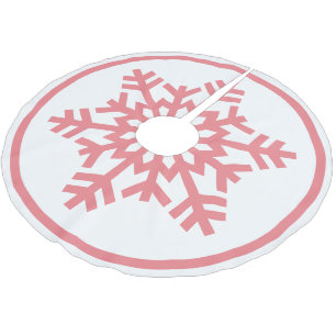 Jupon De Sapin En Polyester Brossé Corail rose clair flocon de neige sur fond blanc
