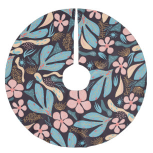 Jupon De Sapin En Polyester Brossé Coral Blue Floral Dark Print