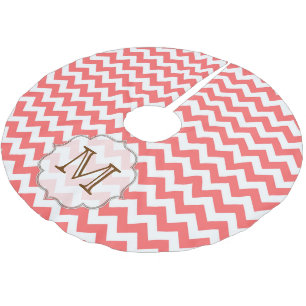 Jupon De Sapin En Polyester Brossé Coral Chevron Stripe Monogramme Arbre Initiale Jup
