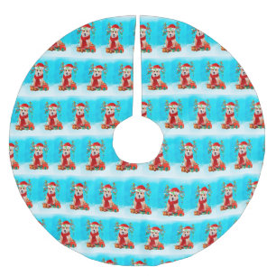 Jupon De Sapin En Polyester Brossé Corgi dans la neige avec cadeaux de Noël