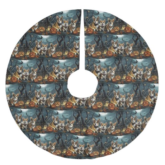 Jupon De Sapin En Polyester Brossé Corgi Halloween Éffrayant (Devant)