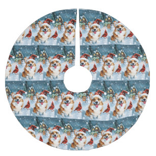 Jupon De Sapin En Polyester Brossé Corgi Winter Wonderland Christmas Joy