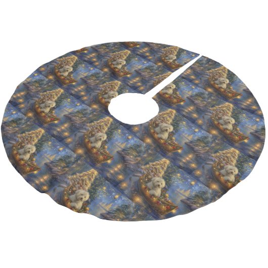 Jupon De Sapin En Polyester Brossé Coton De Tulear Noël Festive Voyage (Angle)