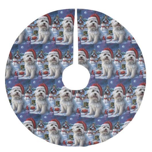 Jupon De Sapin En Polyester Brossé Coton De Tulear Winter Wonderland Christmas Joy (Devant)