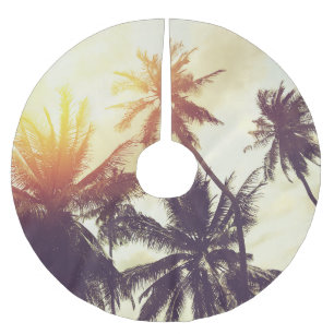 Jupon De Sapin En Polyester Brossé Coucher de soleil tropical : Palm Silhouette Vinta