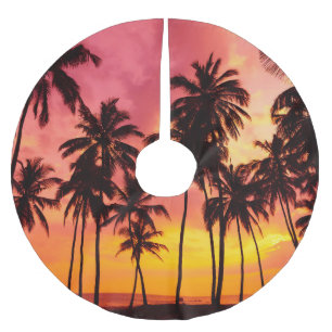 Jupon De Sapin En Polyester Brossé Coucher de soleil tropical : Silhouette de palme s