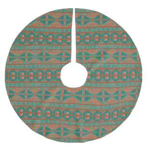 Jupon De Sapin En Polyester Brossé Couleurs cuivre sarcelle sud-ouest motif géométriq