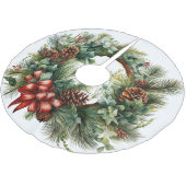 Jupon De Sapin En Polyester Brossé Courbe de Noël Rouge Ribbon Pine Cônes vert (Angle)
