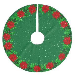 Jupon De Sapin En Polyester Brossé Couronne de fleurs de poinsettia élégante sur fond
