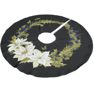 JUPON DE SAPIN EN POLYESTER BROSSÉ COURONNE DE NOËL FLEUR DE POINSETTIA BLANC ÉLÉGANT