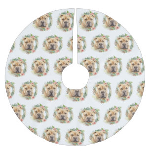 Jupon De Sapin En Polyester Brossé Couronne de Noël Shar Pei Chien de fête