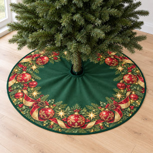 Jupon De Sapin En Polyester Brossé Couronne d'ornement rouge et or traditionnelle