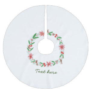 Jupon De Sapin En Polyester Brossé couronne florale aquarelle rouge blanc ajouter let